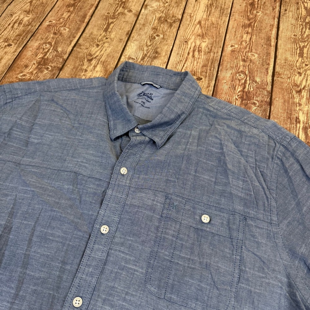 IZOD Saltwater Relaxed Classics Button Up Shirt Mens XXL Blue Short Sleeve